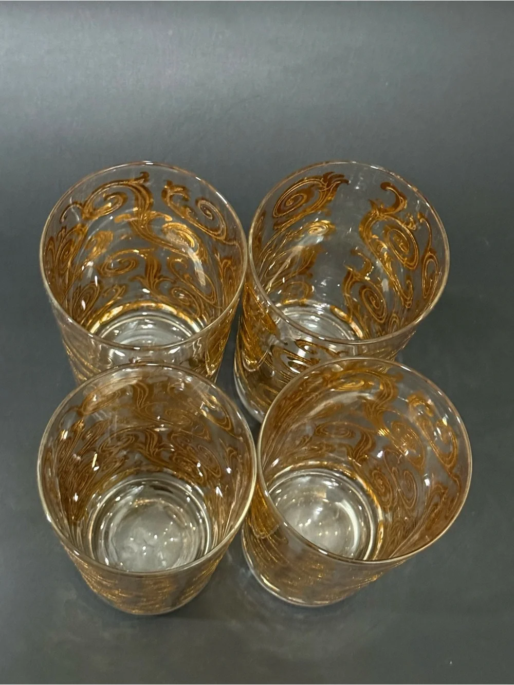 Lot of 4 Vintage MCM Culver Scroll 22k Gold Gilt 5.5” Highball Tumbler Glasses